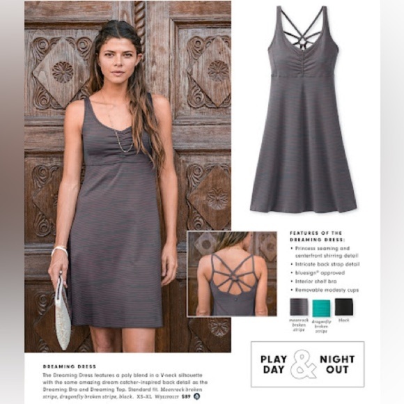 Prana Women's M Gray Pink Striped Dreaming Dress Athleisure Shelf Bra Strappy - Picture 2 of 11